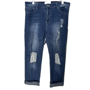 L&B Lucky & Blessed Women's 18 Ripped Lace Boyfriend Jeans Cowgirl Rodeo Urban